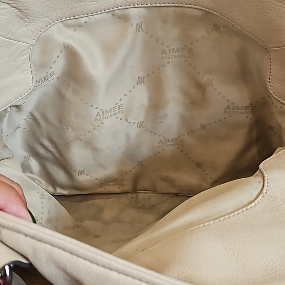 NEW Aimee Kestenberg cream Leather Lucy Satchel w/Front Pockets